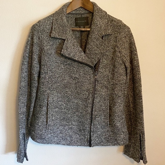 Tahari Wool Asymmetrical Zip Moto Jacket - Picture 3 of 8